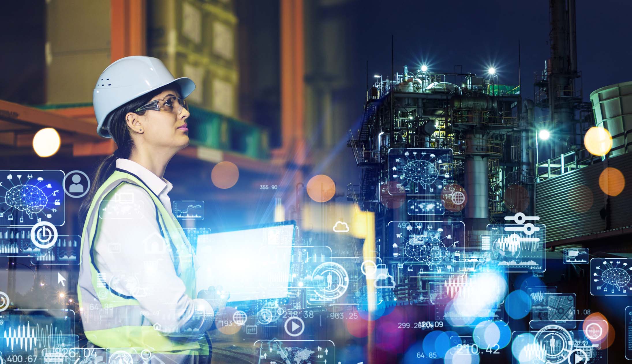 Industrial worker working digitally