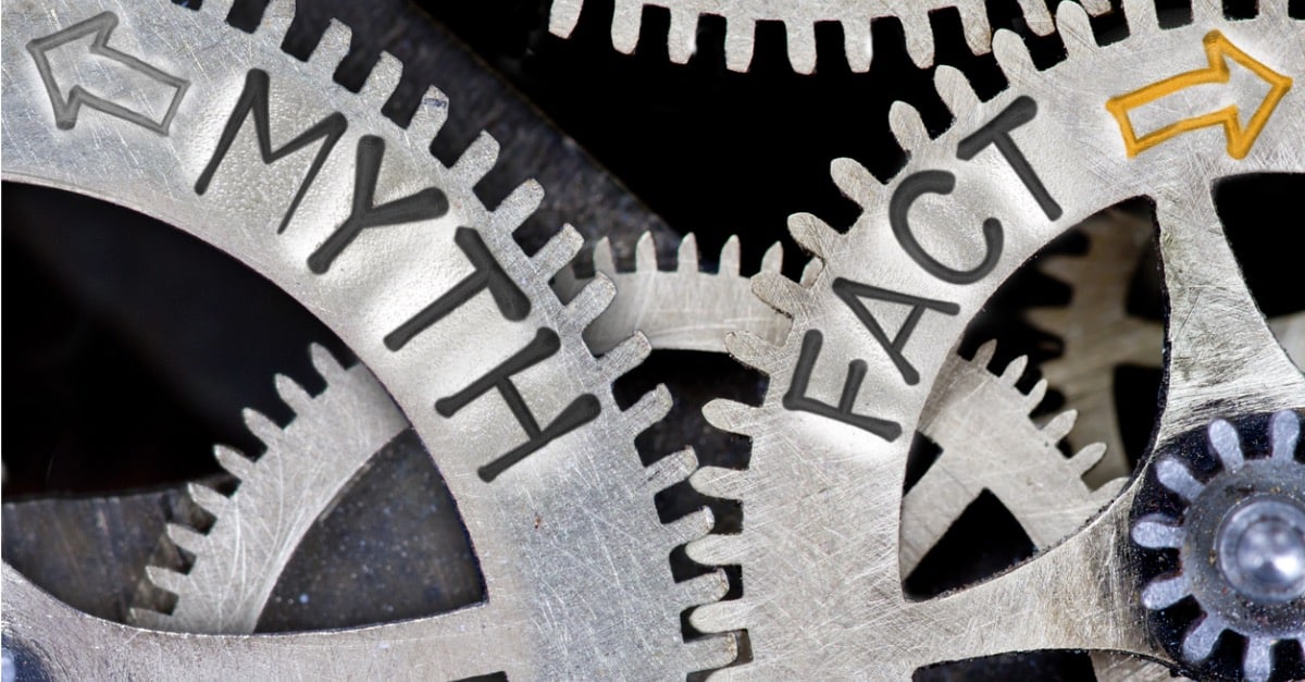 Interlocking gears labelled myth and fact.