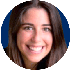 A woman with long brown hair and a wide smile is looking directly at the camera, set against a dark blue background, exuding an aura of reliability.