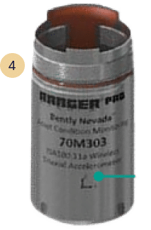 A Baker Hughes Bently Nevada Ranger Pro alert calibration module labeled 70M303, featuring a partially visible orange component at the top.