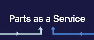 Description: Text reading "Parts as a Service" with two arrows below, one pointing upward from left to right and the other from right to left, on a dark blue background, emphasizing DSV's expertise in logistics.